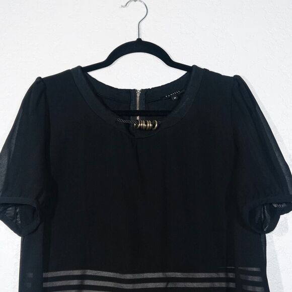 Panitti Black Overlay Striped A-Line Dress Size Medium‎ - Picture 3 of 10